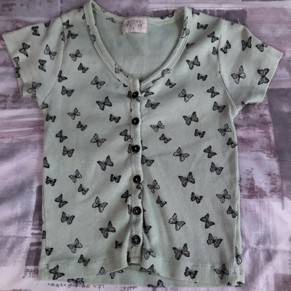 Sage Butterfly Buttoned Crop top